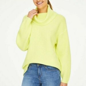 Ann Taylor LOFT Outlet Lounge Oversized Cowl Neck Sweater Neon Lemon
